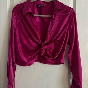 Windsor Magenta Satin Tie-Front Blouse